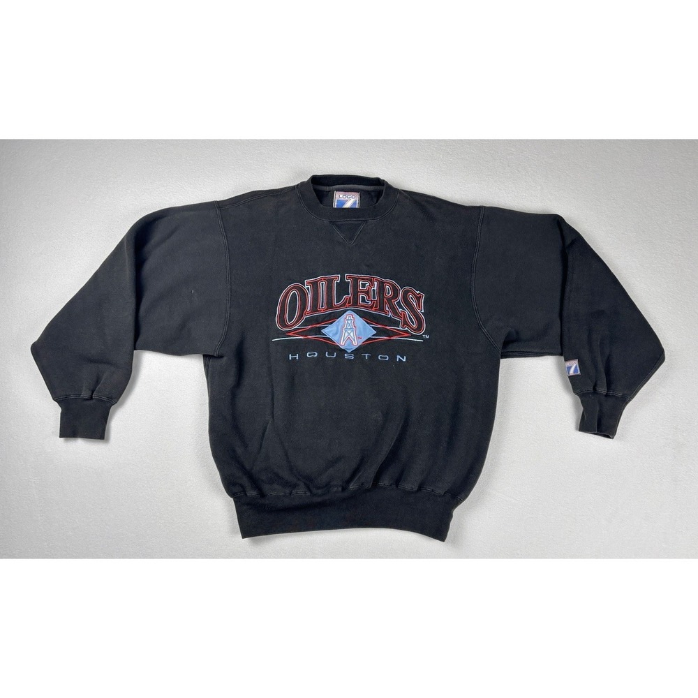 Vintage Logo 7 Houston Oilers NFL Sweatshirt Black Crewneck Size M 90s Retro